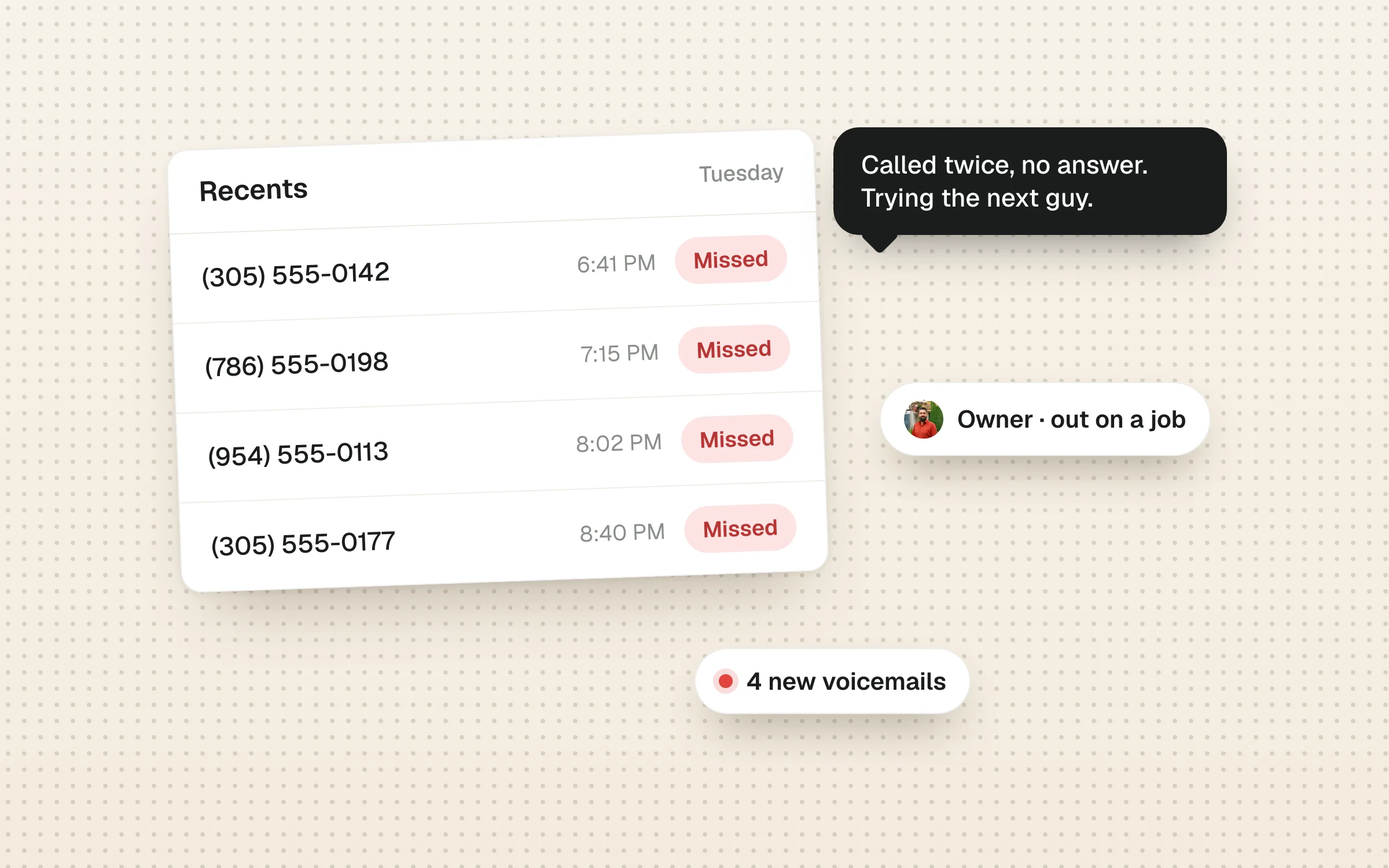 A recents list full of missed calls