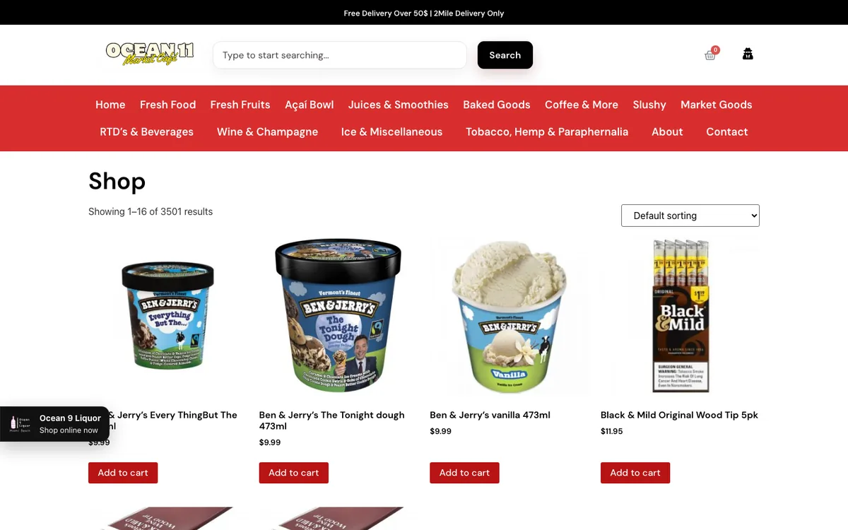 Ocean 11 Market shop page